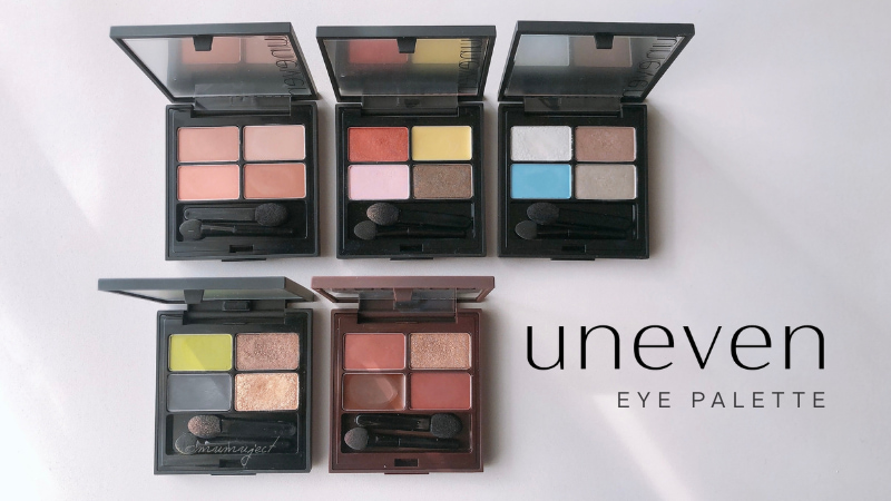 レビュー-比較-スウォッチ-着画-感想-口コミ-ブルベ-イエベ-uneven-アニヴェン-EYE PALETTE-アイパレット-アイシャドウ-ep-01 the other side-ep-03 For a moment-ep-04 Early in the morning-ep-02 Notice my feelings-cep-01 Humor and goodness