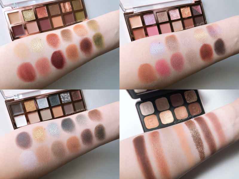 スウォッチ-比較-Makeup Revolution-メイクアップレボリューション-Revolution Beauty-レボリューションビューティー-Lookfantastic-ルックファンタスティック-Makeup Revolution The Eternal Icon Green Eyeshadow Palette-Makeup Revolution The Enchanted Icon Eyeshadow Palette-Makeup Revolution The Smokey Icon Grunge Eyeshadow Palette-Makeup Revolution Forever Dynamic Serinity Eyeshadow Palette