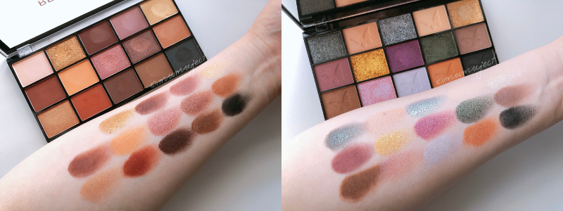 スウォッチ-比較-Makeup Revolution-メイクアップレボリューション-Revolution Beauty-レボリューションビューティー-Lookfantastic-ルックファンタスティック-Revolution Reloaded Eyeshadow Palette Velvet Rose-Makeup Revolution Twisted Fantasy Palette